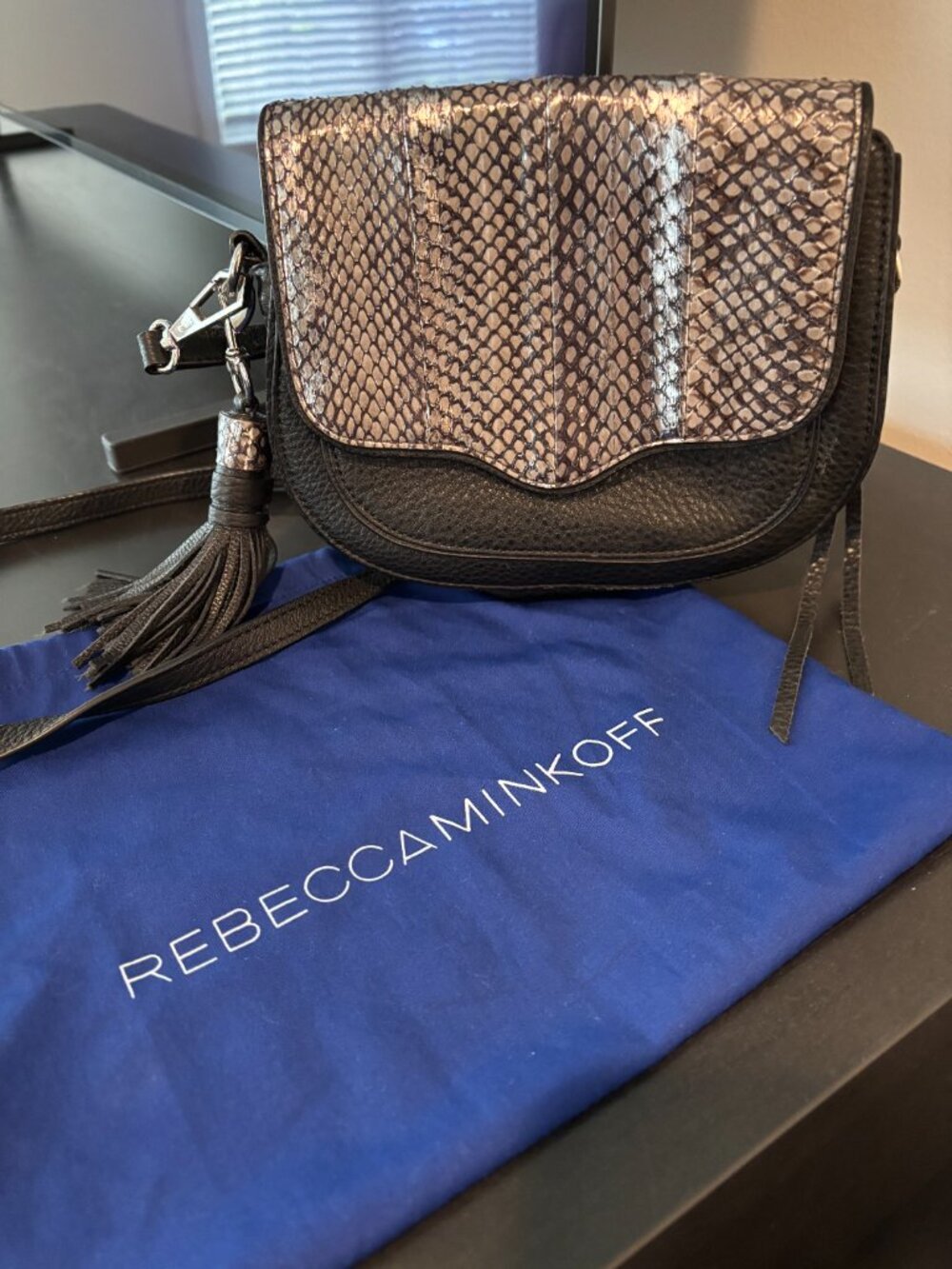 Rebecca Minkoff Crossbody Black leather & Silver Snakeskin purse